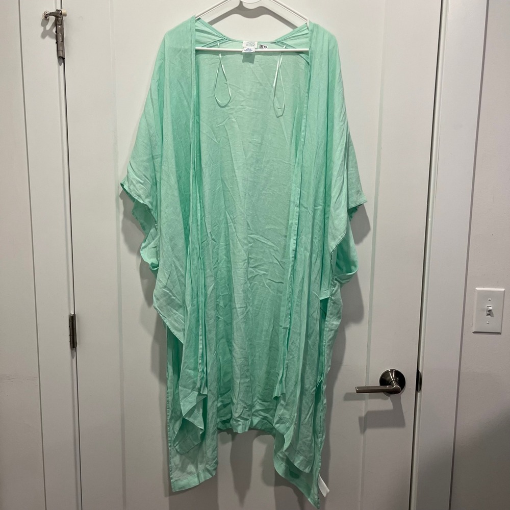 Sigrid Olsen Mint Green Linen Blend Kimono Wrap Cover Up OS